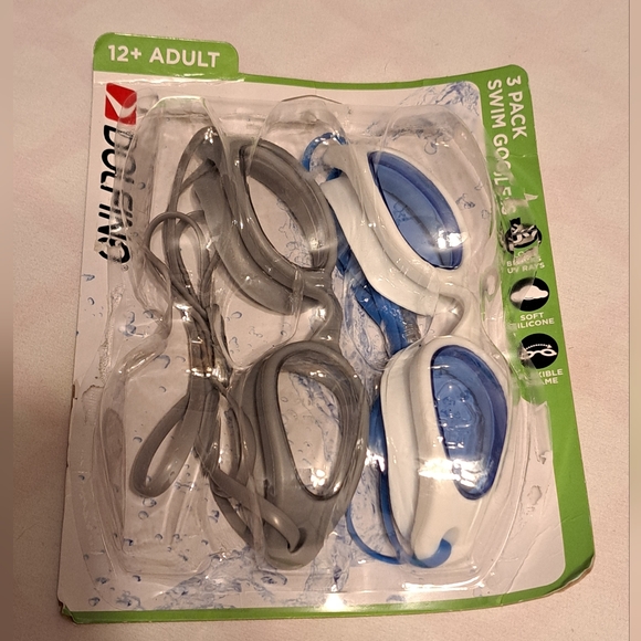 Swimming Goggles Dolfino 12+ Adult White W/ Blue & Gray Pairs New! - Picture 1 of 11